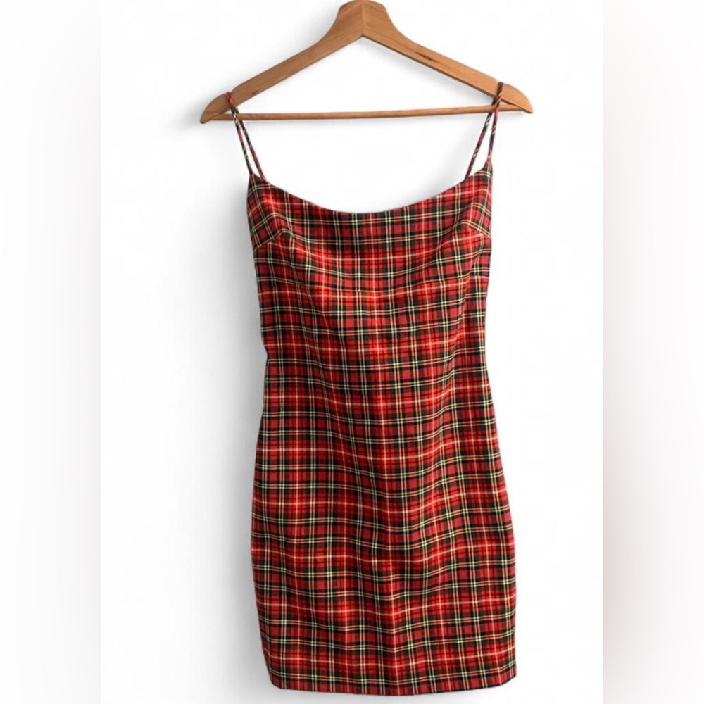 Miaou Red Plaid mini Dress size Small #plaid dress
